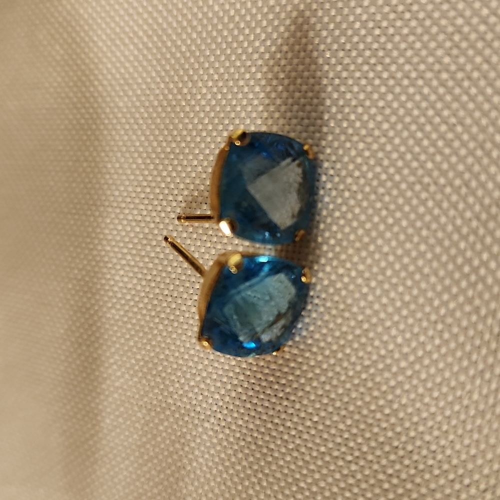 Aquamarine post earrings 1/4" semi precious faceted stones